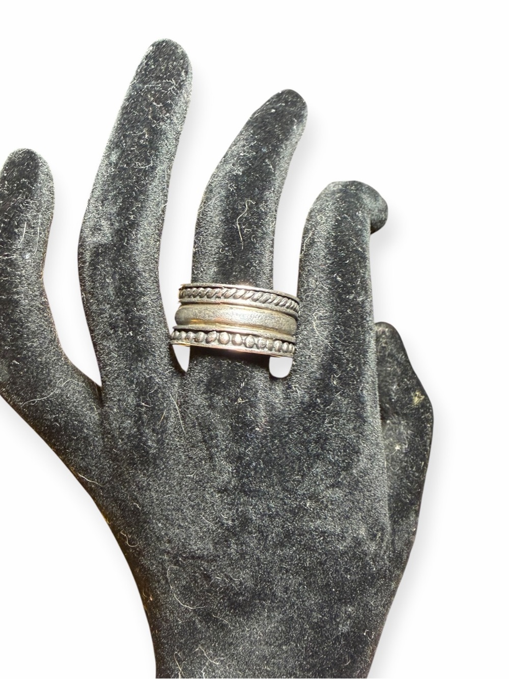 Vintage Sterling Silver Wide Mixed Metal Textured Band Ring Sz 8